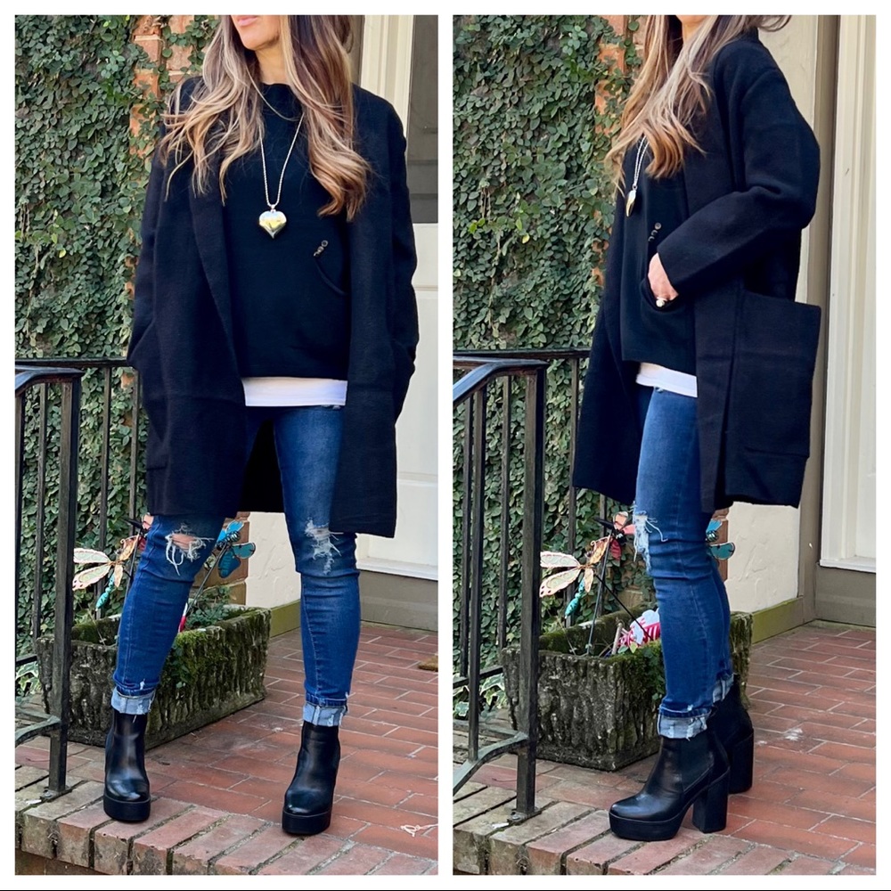 27 PARIS Oversized Black Knit Front pockets Jacket - Picture 6 of 10